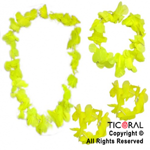 SET HAWAIANO FLORES FLUO VINCHA COLLAR Y PULSERA AMARILLO 4 UNID X 1
